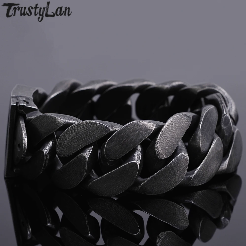 

Punk Rock Heavy Metal Man Bracelet Men Thick Chain Link 24MM Wide Men's Bracelets For Men Black Stainless Steel Jewelry Dropship