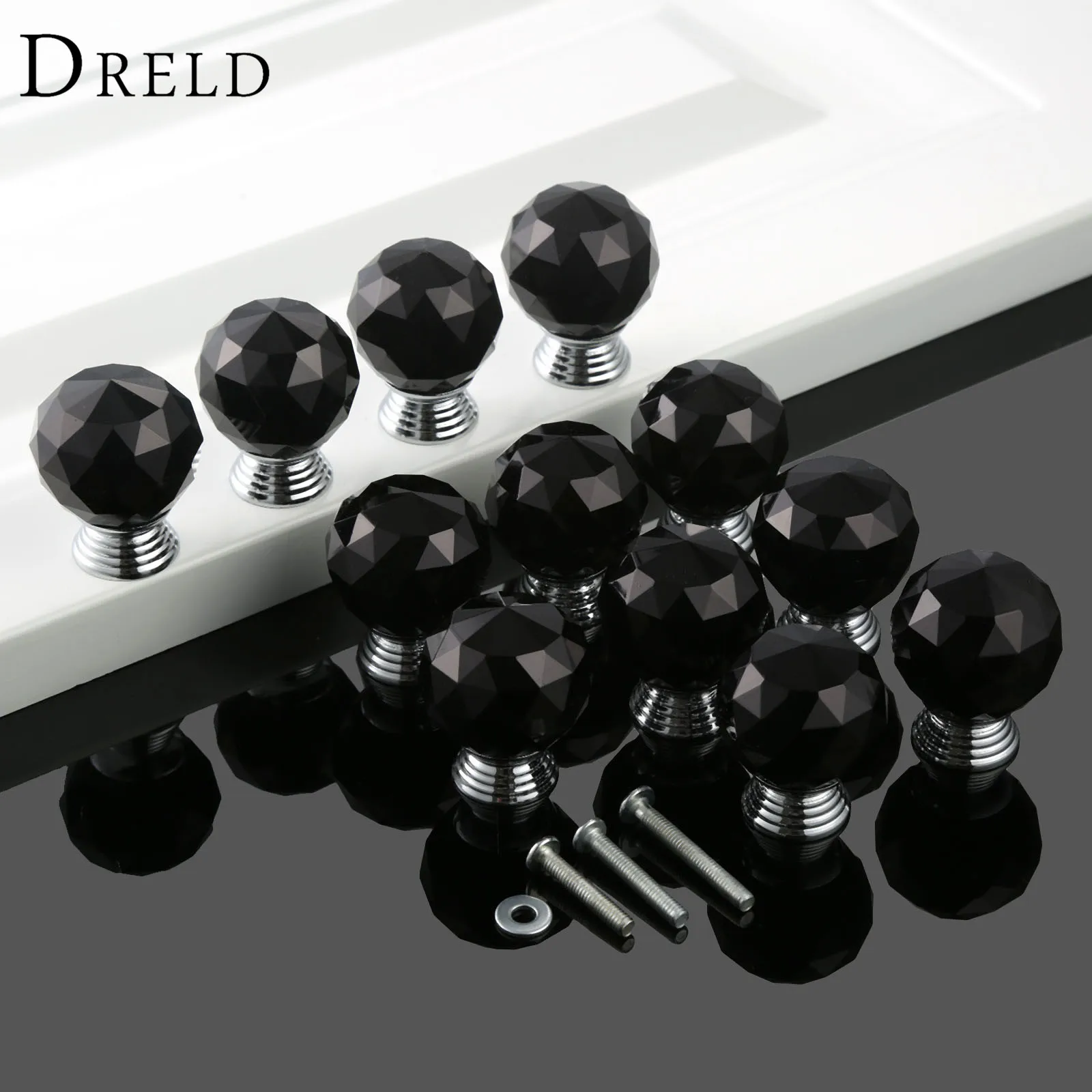 DRELD 12Pcs 30mm Round Black Crystal Diamond Knobs and Handles