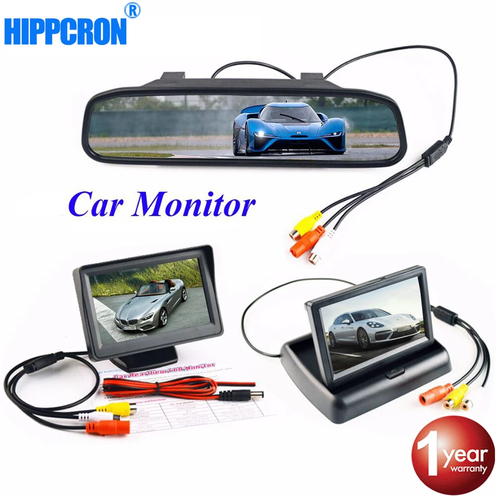 

Hippcron 4.3 Inch Car Monitor Parking reverse camera LCD TFT HD Display Desktop / Foldable / Mirror Video PAL/NTSC