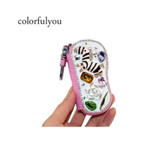 Модные Бриллианты Зебра шаблон Автомобильный ключ кошельки металлический брелок Блестящий Кристалл натуральная кожа ключ сумка подарок для женщин мужчин