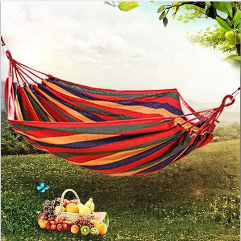 

Outdoor camping dormitory leisure swing single double leisure canvas rainbow stripe blue striped hammock