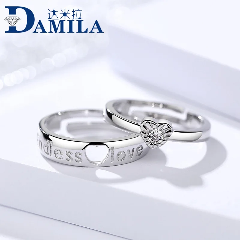1 пара стерлингового серебра 925 пробы, открытые кольца для пар, подарок, классическое сердце, регулируемые кольца для влюбленных ювелирный набор серебро