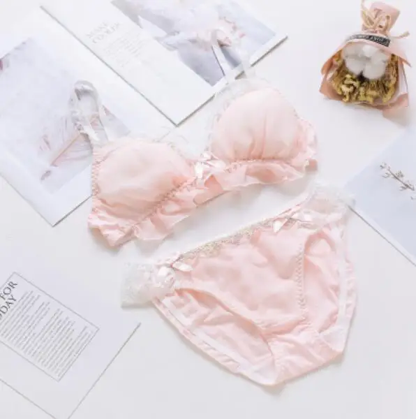 

Shoujou Girls Chiffon Japanese Bra & Panties Set Wirefree Soft Underwear Sleep Intimates Set Kawaii Lolita