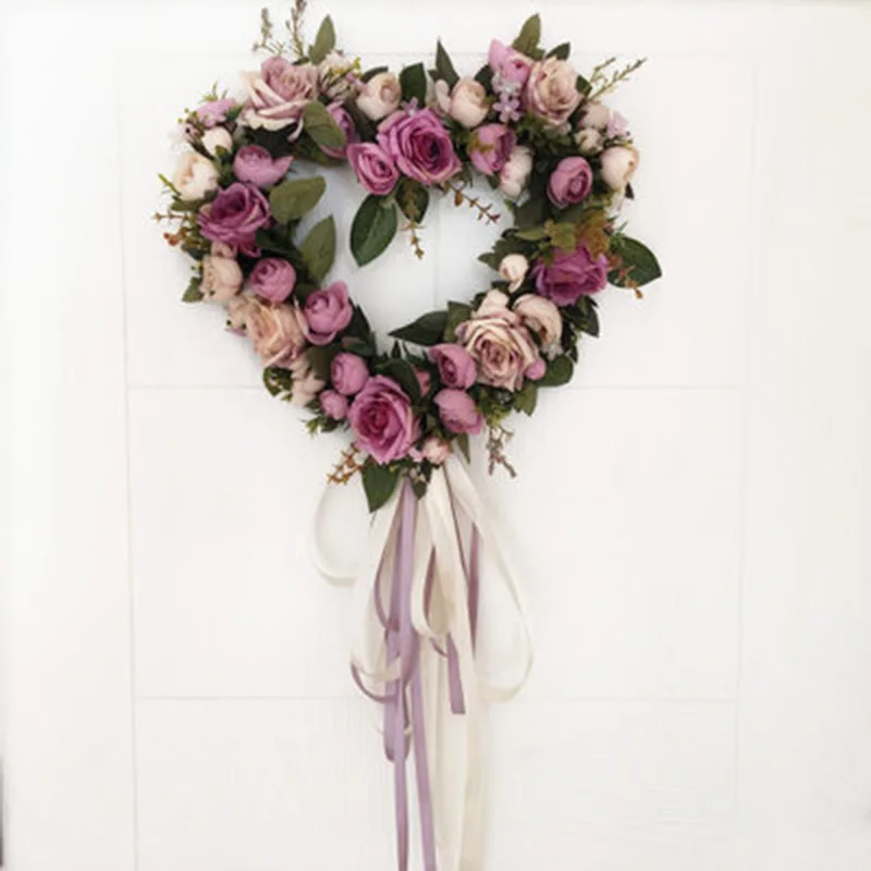 Romantic Heart Shaped Silk Rose Artificial Flowers Door ... on Silk Flower Wall Decor id=52662