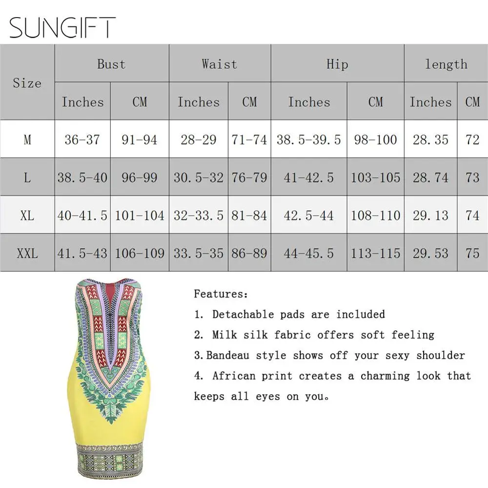 SUNGIFT женское платье в африканском стиле Дашики съемные подушечки облегающее