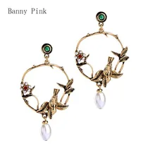 New Brand Alloy Bird Pendant Studs Earrings For Women Vintage Metal Charms Post Earrings FashionJewelry Pendietes Chunky Earring