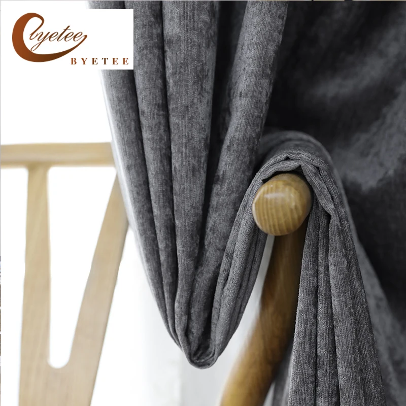 

[byetee] Chenille Window Door Curtain Curtain Finished Blackout Kitchen Pink Grey Blue Curtains Doors For Bedroom Living Room