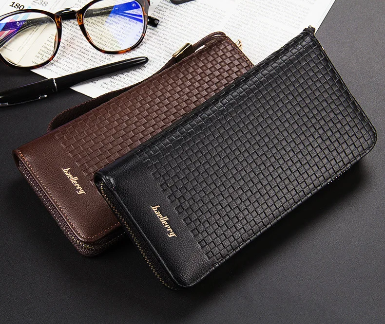 

2016 newest men's Square grid plaid long section with strap purses wallets clutches free shipping 6055-1