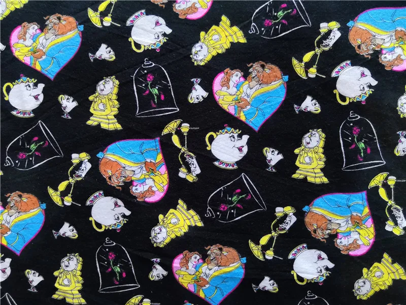 

50*160m princess Beauty and the beast stretch lycra Knitted cotton fabric For Sewing diy Patchwork baby girl boy Girl shirt