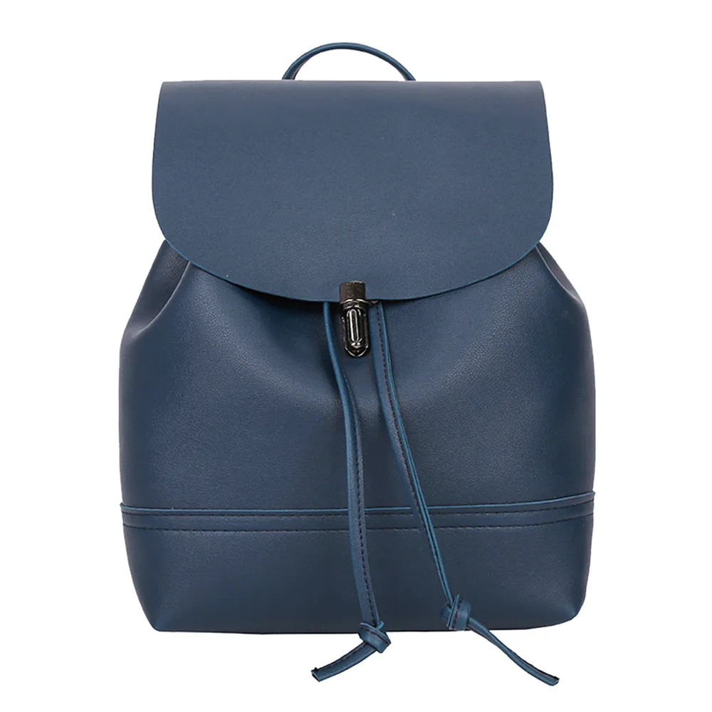 Модный женский рюкзак, винтажная однотонная кожаная школьная сумка, рюкзак, ранец, рюкзак, женская сумка через плечо, bolsa - Цвет: Синий