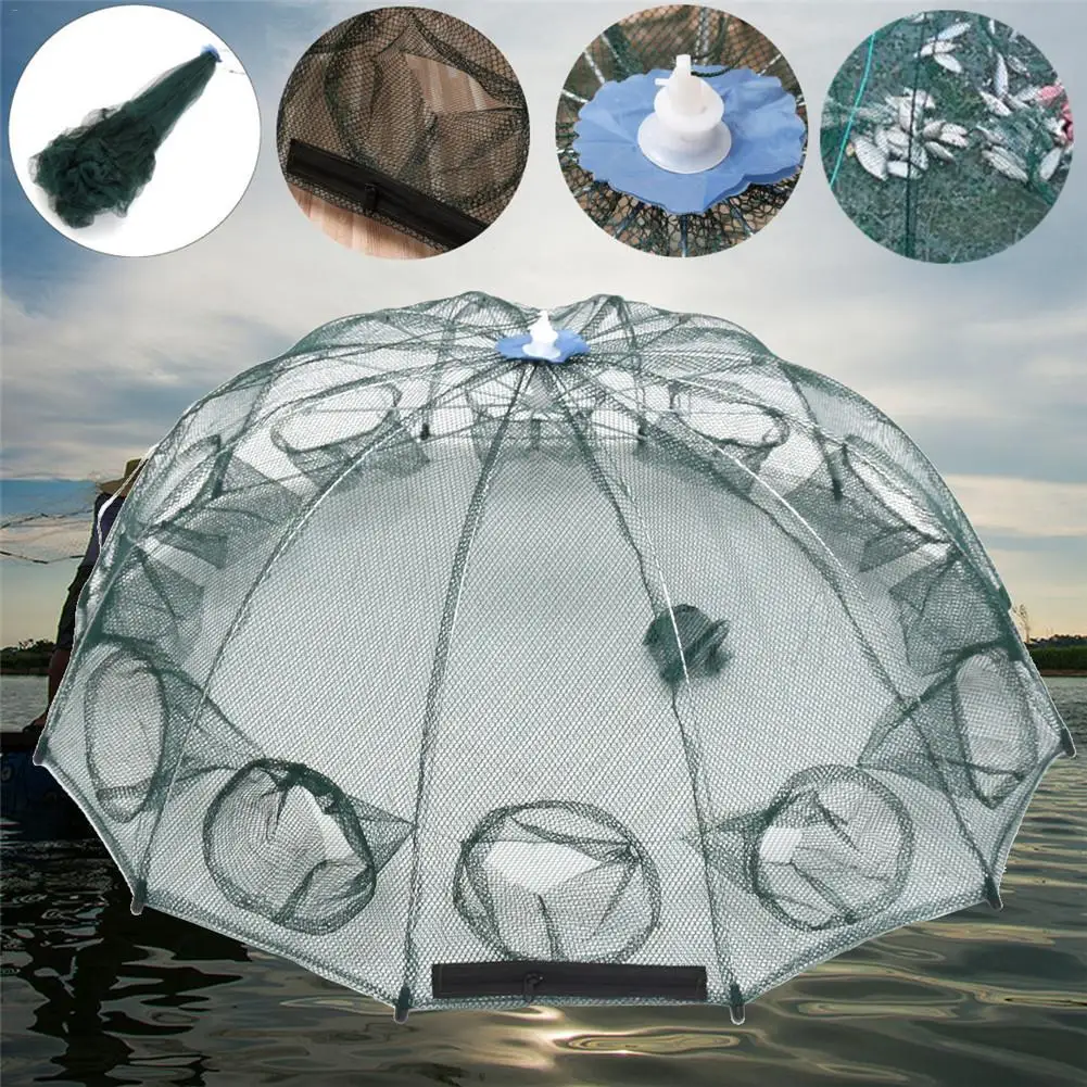 

Upgrade 4-16 Holes Automatic Folding Fishing Net Shrimp Cage Nylon Foldable Crab Fish Trap Cast Net Cast Folding Fishing Tackle
