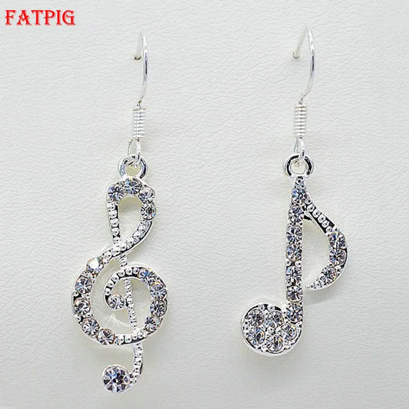 

Lovely Music Notes Hook Earrings for Women Rhinestone Earrings Silver Color Female Accessory Party Spring Summer Jewelry 2018