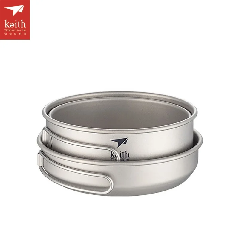 Tigelas com Pan ao ar Lidar com Panelas Keith Titanium Frigideira Acampamento Pote Portátil Conjunto Duas Livre Dobrável Ti6053 3 Pçs 3 ar livre dobrável lidar com panelas ti6053