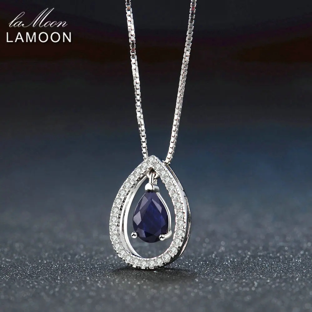 LAMOON 5X7mm Teardrop 100% Real Blue Sapphire 925 Sterling Silver Chain Pendant Necklace Jewelry S925 LMNI059 - Image 3