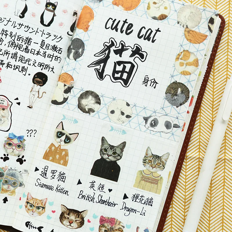 

1pcs DIY Japanese Paper Cartoon cute cat Decorative Adhesive Tape Cartoon Washi Tape/Masking Tape Stickers