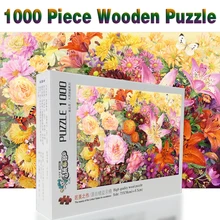 Цветы и бабочки головоломки 1000 шт. взрослых головоломка деревянные головоломки мультфильм Пазлы для детей развивающие игрушки, подарки