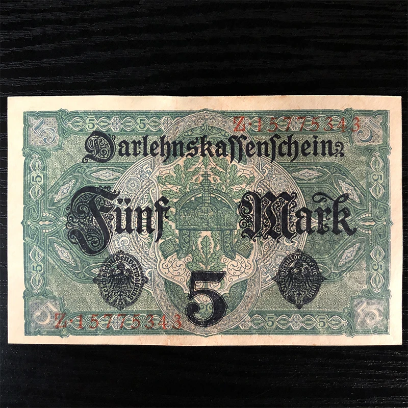 Германия 5 MARK 1917 UNC P 56 real note world Оригинальные европейские Примечания|Безвалютные