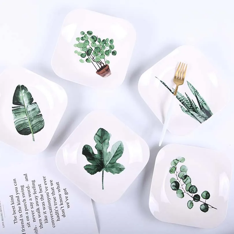 5 стиль зеленые растения фарфор набор обеденных тарелок 8 дюймов посуда керамический поднос для десерта столовая посуда торт пластины