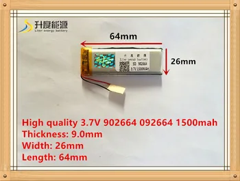 Batteria agli Ioni di Litio Polimerica 3.7V 1500mAh 902664 per Aeromodelli GPS MP3 MP4 Cellulari Altoparlanti Bluetooth