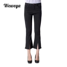 Weweya Лето Винтаж Высокая талия джинсы для женщин для брюки-карандаш черные женские, с расклешенным брюки девочек Mujer