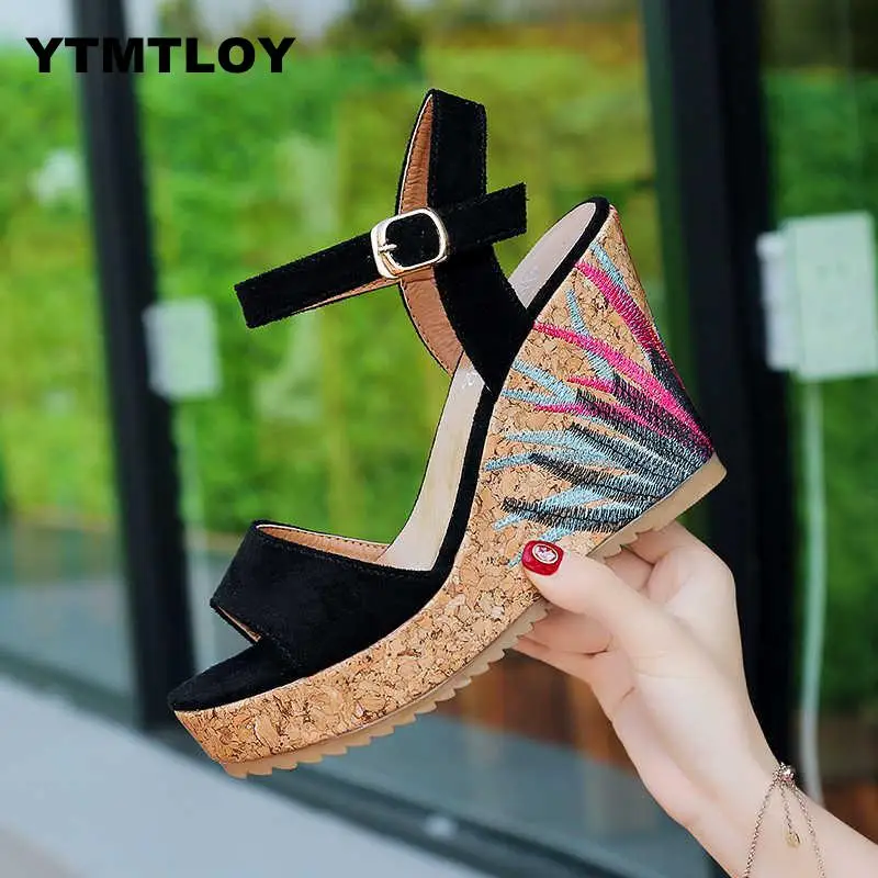 Women Sandals 2019 Platform Wedges Shoes For Heels Sandalias Mujer Summer Wedge Print Summer Shoes Zapatos Mujer T66