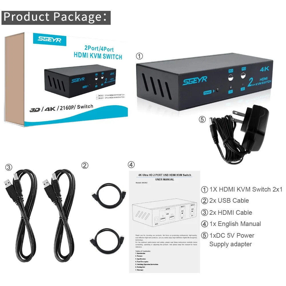 4K 2x1 HDMI KVM переключатель 2 порта USB в 1 Мышь Клавиатура Переключатель Поддержка 3D UHD x