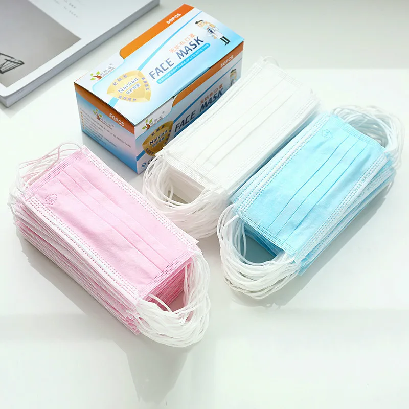 

50pcs/lot White/black/blue/Pink Disposable Masks Medical Masks Dust Pm2.5 Sunscreen Breathable Anti-bacteria masks