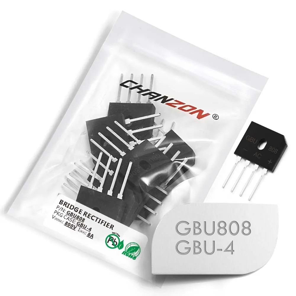 

10 Pcs GBU808 Bridge Rectifier Diode 8A 800V GBU-4 (SIP-4) Single Phase Full Wave 8 Amp 800 Volt GBU 808 Silicon