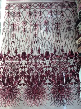 

Latest Nigeria Mesh Fabric with Sequins wine Lace Fabric 2019 Newest French Tulle Lace Fabric For Evening Party Dress