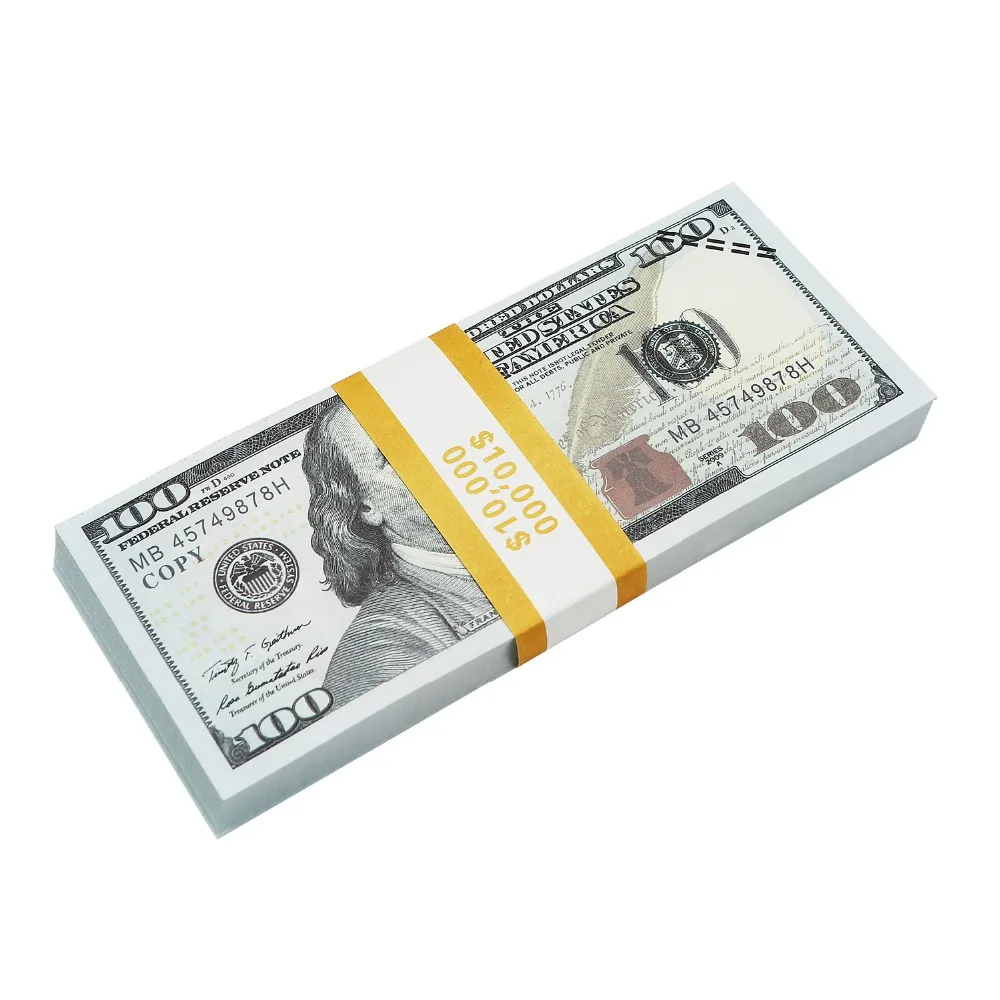 

Toy Money - 100-Pack Copy $100 One Hundred Dollar Bills, Looks Real, Double-Sided Pretend Play Prop