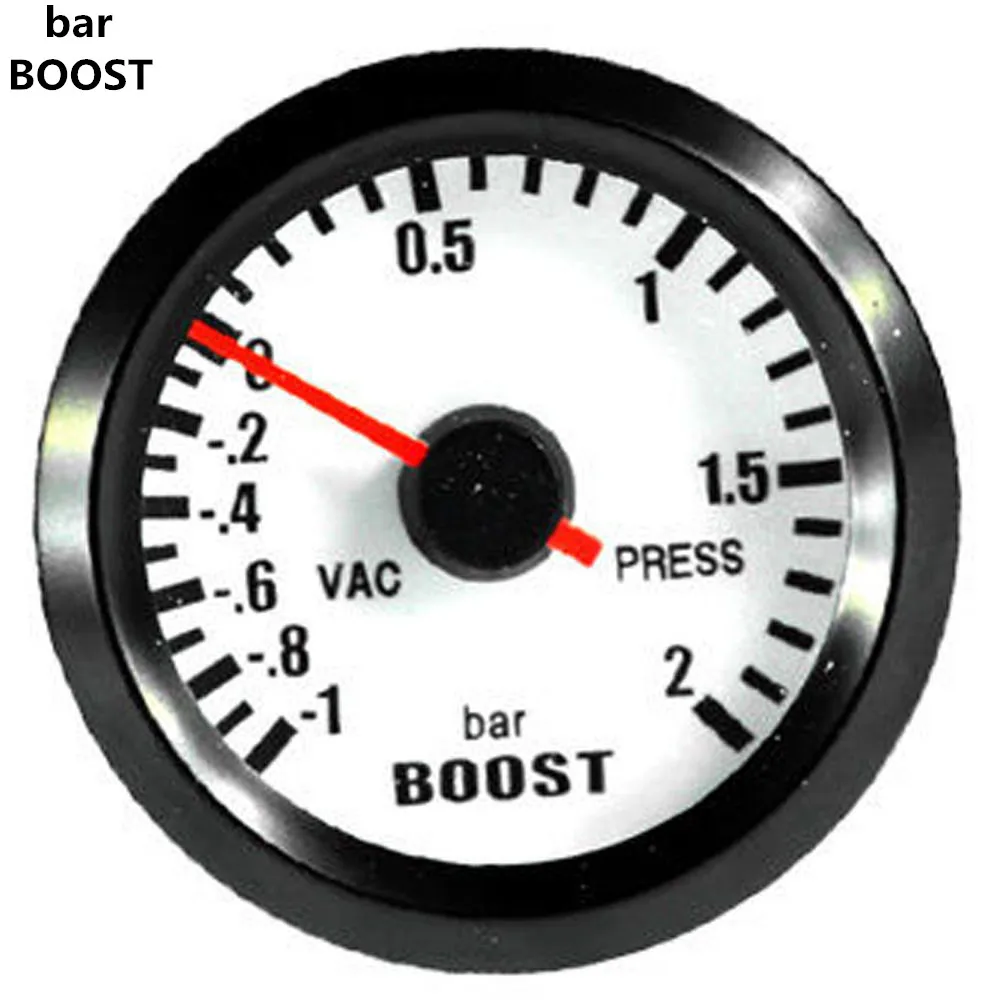 2" 52mm Bar Turbo Boost Car Gauge Black Shell White Dial 12 Bar Vacuum