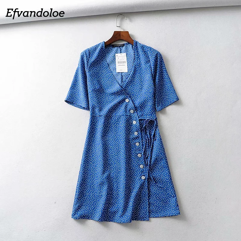 

Efvandoloe Korean Office Summer Dress 2019 Polka Dot Wrap Dresses For Women A Line Elegant Mini V Neck Vestidos