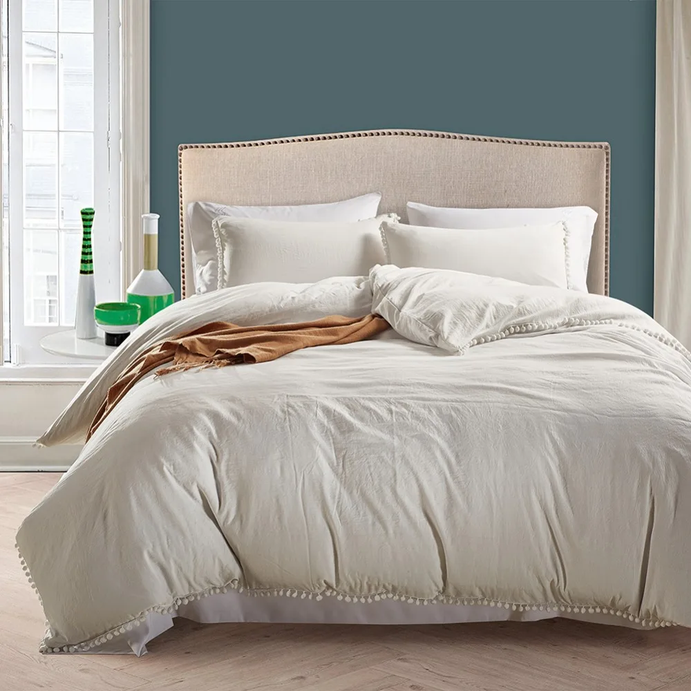 3 Pcs Washed Solid Color Bedding Set Duvet Cover set Bed cover Korean