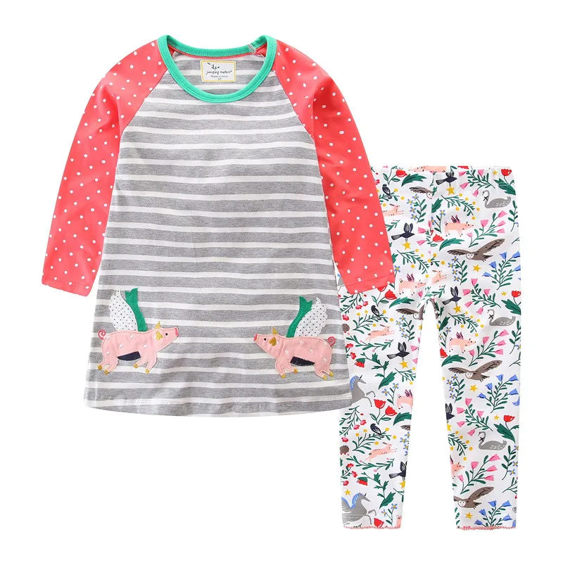Jumping meter/брендовые комплекты одежды для девочек с карманами и цветочным принтом; хлопковая осенне-Весенняя детская одежда полосатые наряды; костюм для девочек - Цвет: T8120 Grey