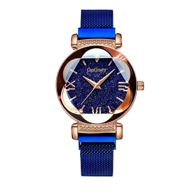 Новинка, роскошные женские часы, уникальные магнитные кварцевые часы, модные женские Стразы, браслет, наручные часы, Relogio Feminino Montre Femme - Цвет: Синий