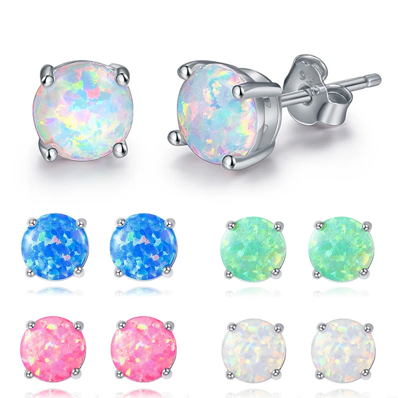 

2018 New earrings Blue Red Allergy Free Party jewelry White Fire Opal 1Pair Gifts Green 6MM Round Cute Stud Earring oorbellen