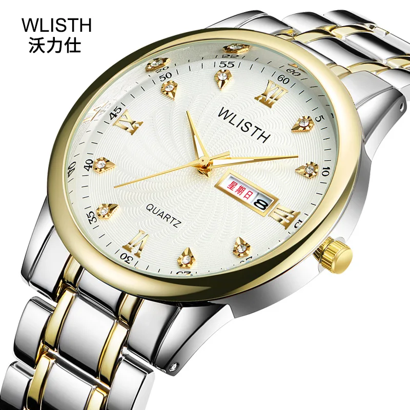 

2019 Top Brand Fashion Trend Business Couple Non-butterfly Buckle Calendar Steel Belt Waterproof Men's Watch