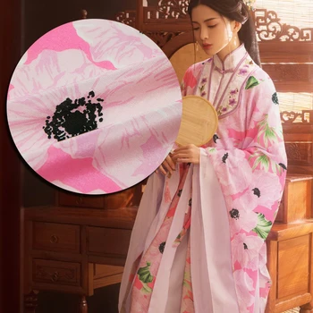 

Bright fluorescent pink floral and leaves print pure silk crepe de chine fabric, sewing for shirt, dress, skirt, craft by the ya