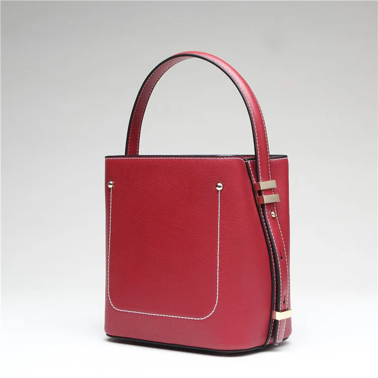 

LOVELY Concise Fashion Superior Pattern Woman Quality Cowhide Single Shoulder Span Bucket Package Handbag