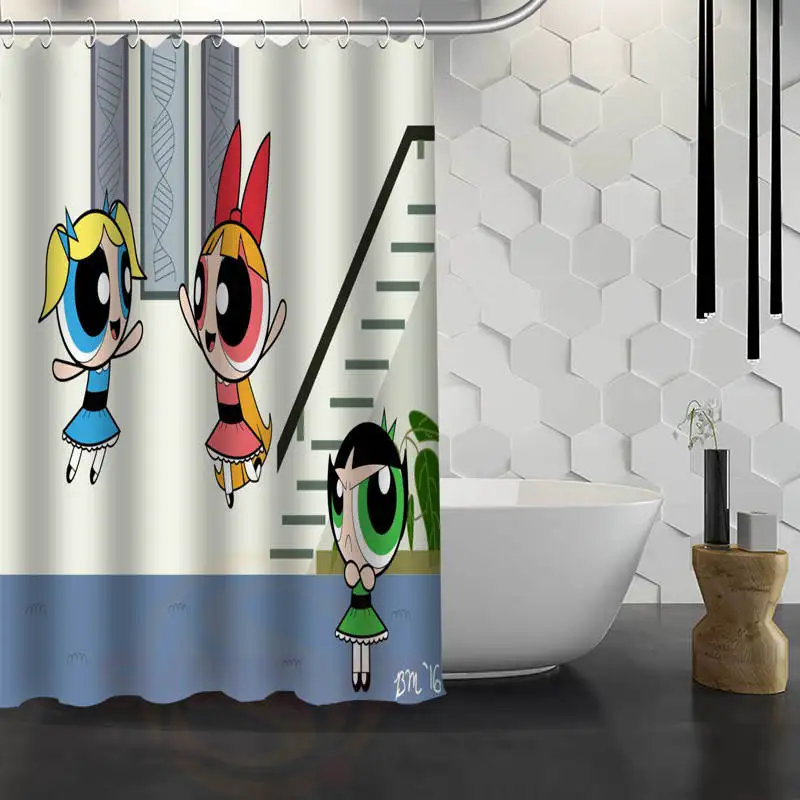 Powerpuff девушки пользовательские занавески для душа водонепроницаемый ткань для ванной Шторка для ванной WJY1.17 - Цвет: Зеленый
