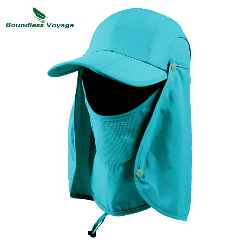 

Boundless Voyage Outdoor Hat Face Mask Adjustable Removable UPF 50+ Quick-dry Jungle Cap for Men Women Camping Hiking Fishing