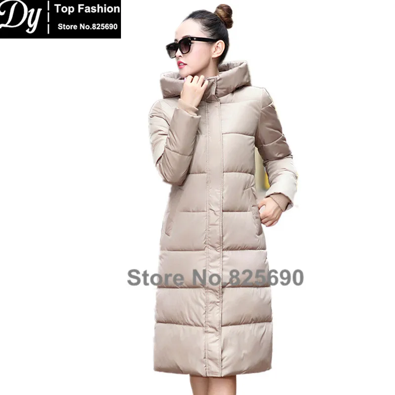 

New Wadded Long Winter Jacket Women Hooded Cotton Jacket Fashion 2017 Girls Elastic Slim High-necked Parkas Female Coat