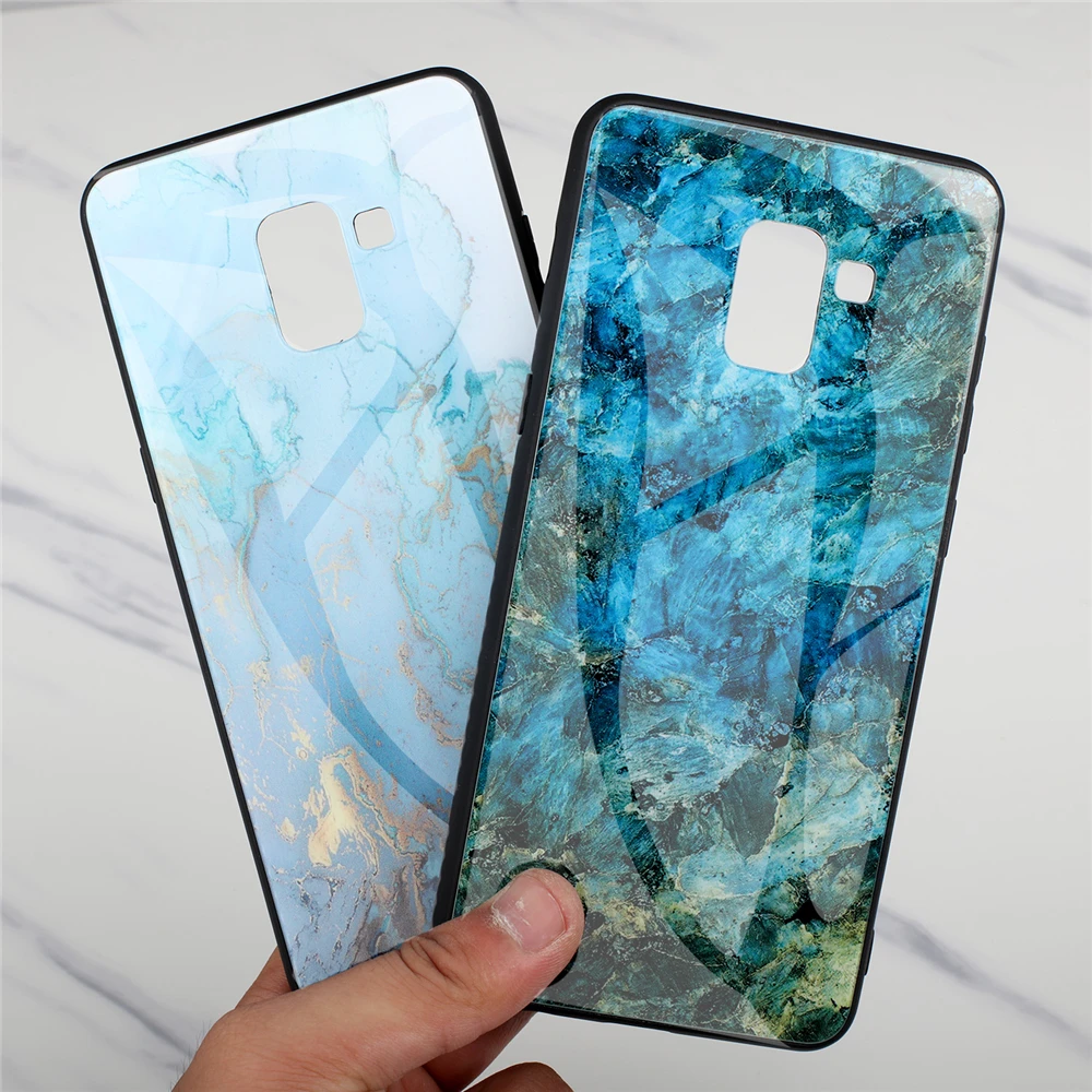 Чехол из закаленного стекла для Samsung Galaxy J2 J3 J4 J5 J6 J7 гранитный мрамор задняя крышка