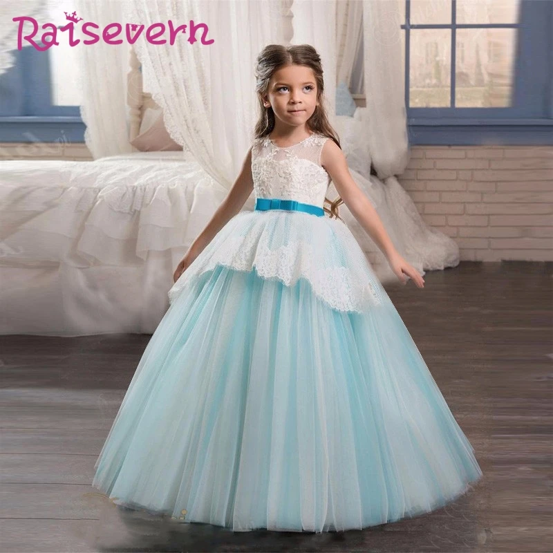 

Girls Princess Lace Hollow Dress Bow Flower Embroidery Vintage Sleeveless Dresses Kids Children Costume Wedding Party Ball Gown