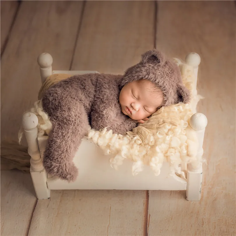 

Baby Boy Outfit Fuzzy Knitted Teddy Bear Hat Footed Romper Set Crochet Newborn Overalls Brown Newborn Pajamas Baby Jumpsuit Prop