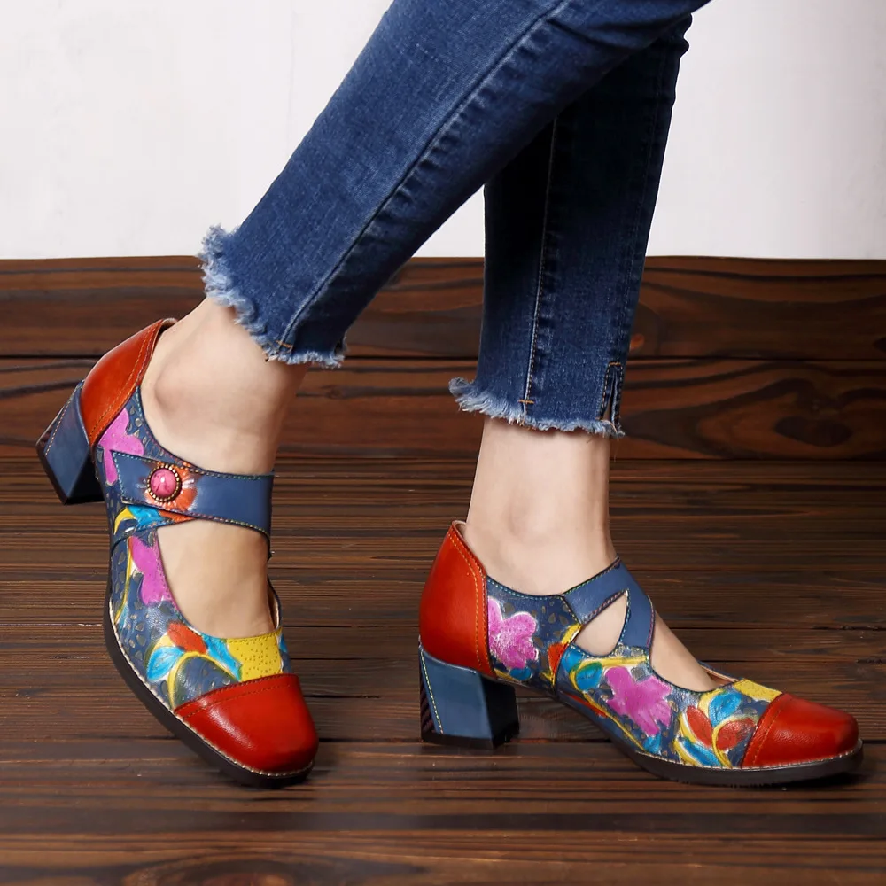 Женские туфли-лодочки в стиле ретро, в богемном стиле; сезон весна-осень; женская обувь из натуральной кожи на высоком квадратном каблуке; женские туфли-лодочки; большие размеры