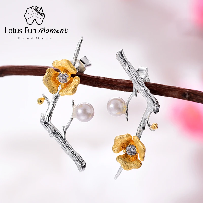 Lotus Fun Moment 925 пробы Silver Pearl Винтаж черный мотаться Модные украшения золотой цветок