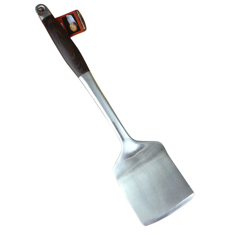 

1pcs Teppanyaki Turner Stainless Steel Barbecue Spatula Outdoor Avant Forged Spatula w/Pakkawood Handle Big Barbecue Grills Tool