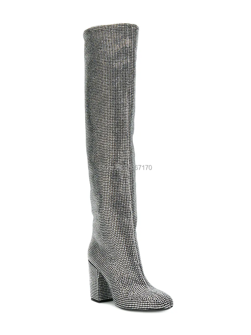 Diseño Rodilla color color Botas Bling Bloque Talones 4 Color De 1 Muslo Diamantes Cristal 3 Femmes Botines Cerrado Moda Altos Bottes color 2 La Mujeres Sobre Toe spikes qrqXSC