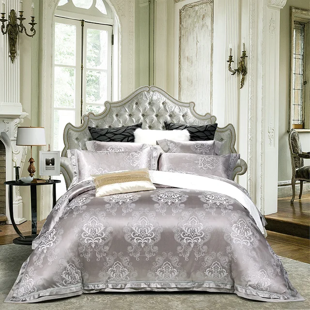 Buy 2017 Luxury blue silver duvet cover set lace